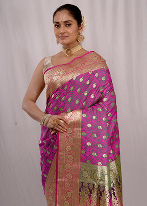 Purple Banarasi Silk Saree With Blouse Piece - Indian Silk House Agencies