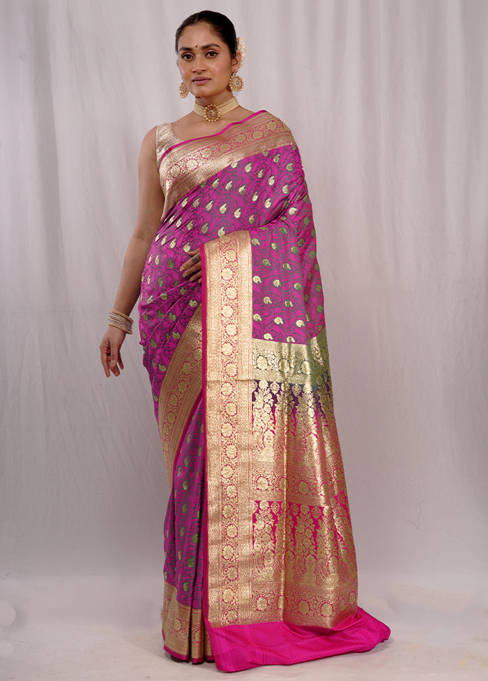 Purple Banarasi Silk Saree With Blouse Piece - Indian Silk House Agencies