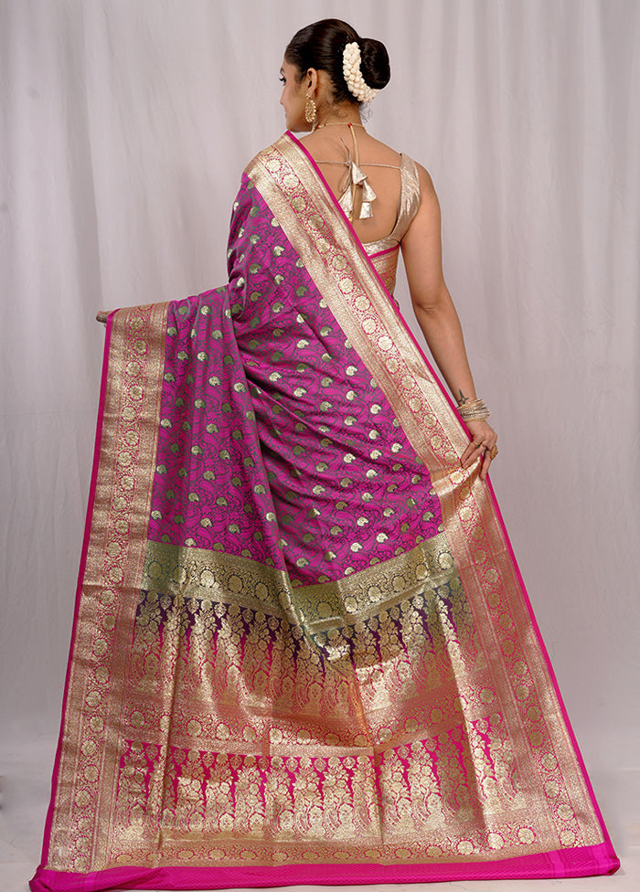 Purple Banarasi Silk Saree With Blouse Piece - Indian Silk House Agencies