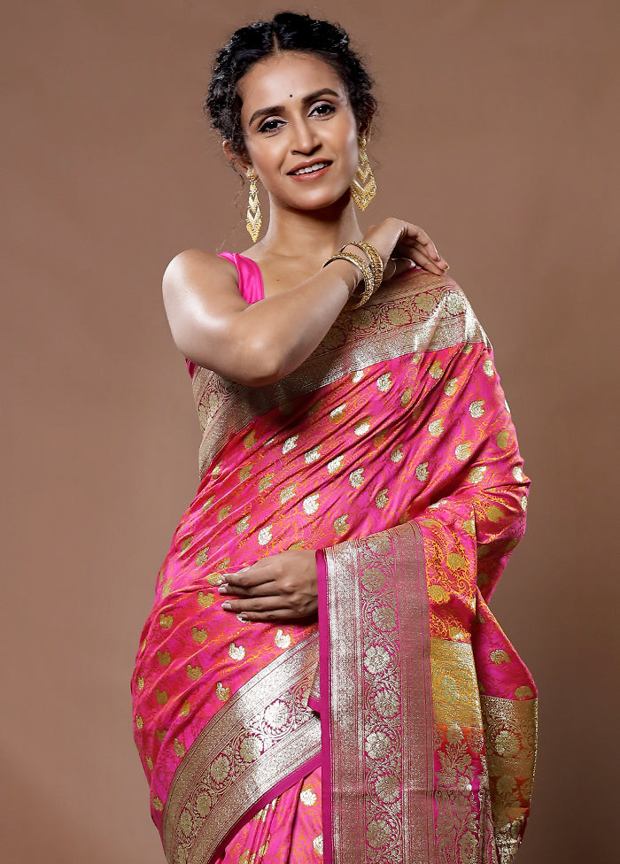 Pink Tanchoi Banarasi Silk Saree With Blouse Piece - Indian Silk House Agencies