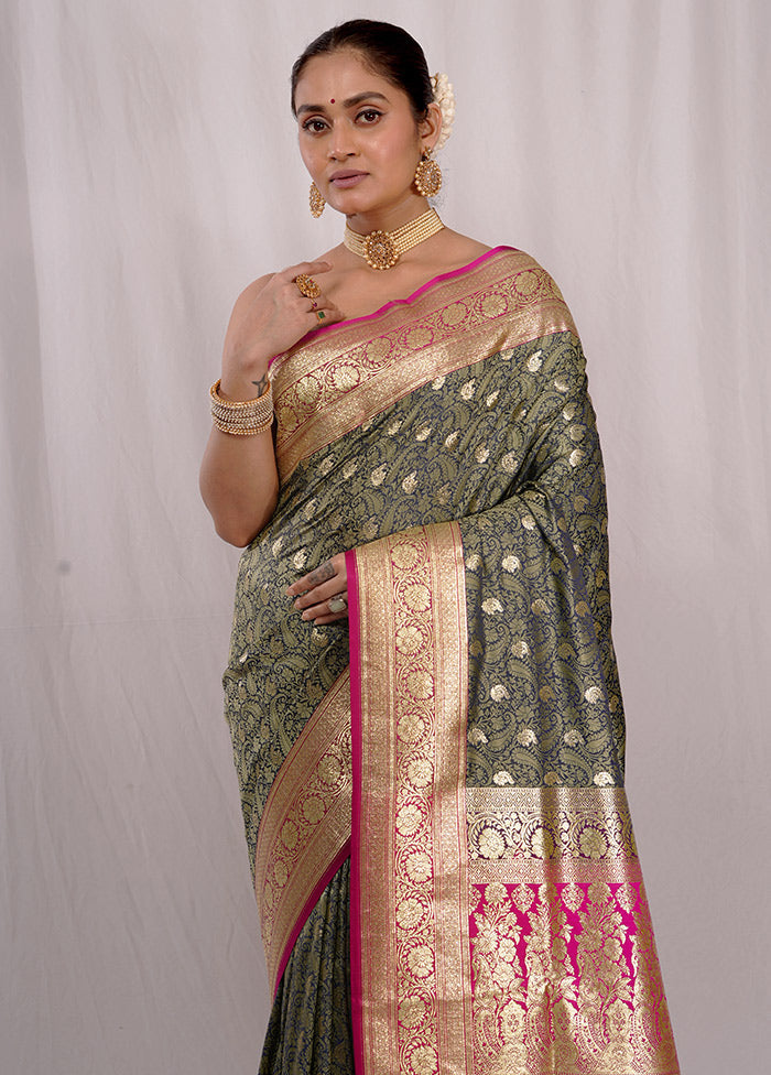 Green Banarasi Silk Saree With Blouse Piece - Indian Silk House Agencies