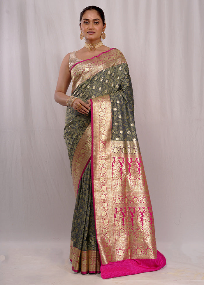 Green Banarasi Silk Saree With Blouse Piece - Indian Silk House Agencies