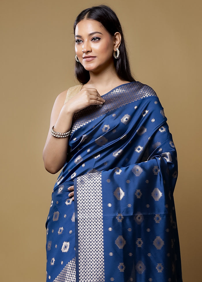 Blue Dupion Silk Saree With Blouse Piece