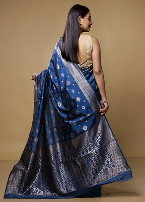 Blue Dupion Silk Saree With Blouse Piece