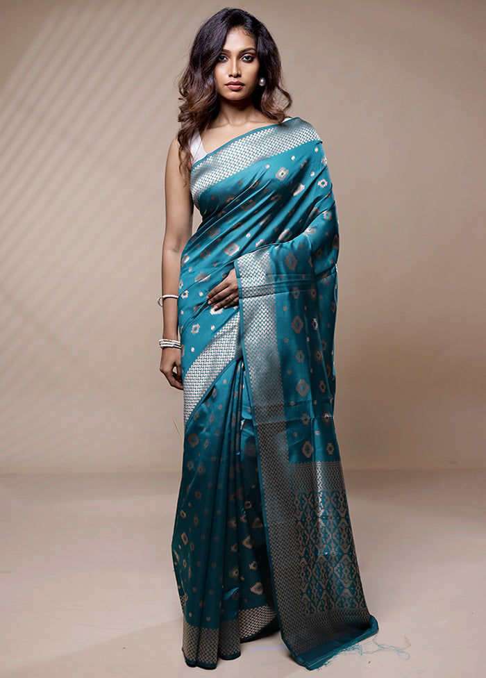 Green Dupion Silk Saree Without Blouse Piece - Indian Silk House Agencies