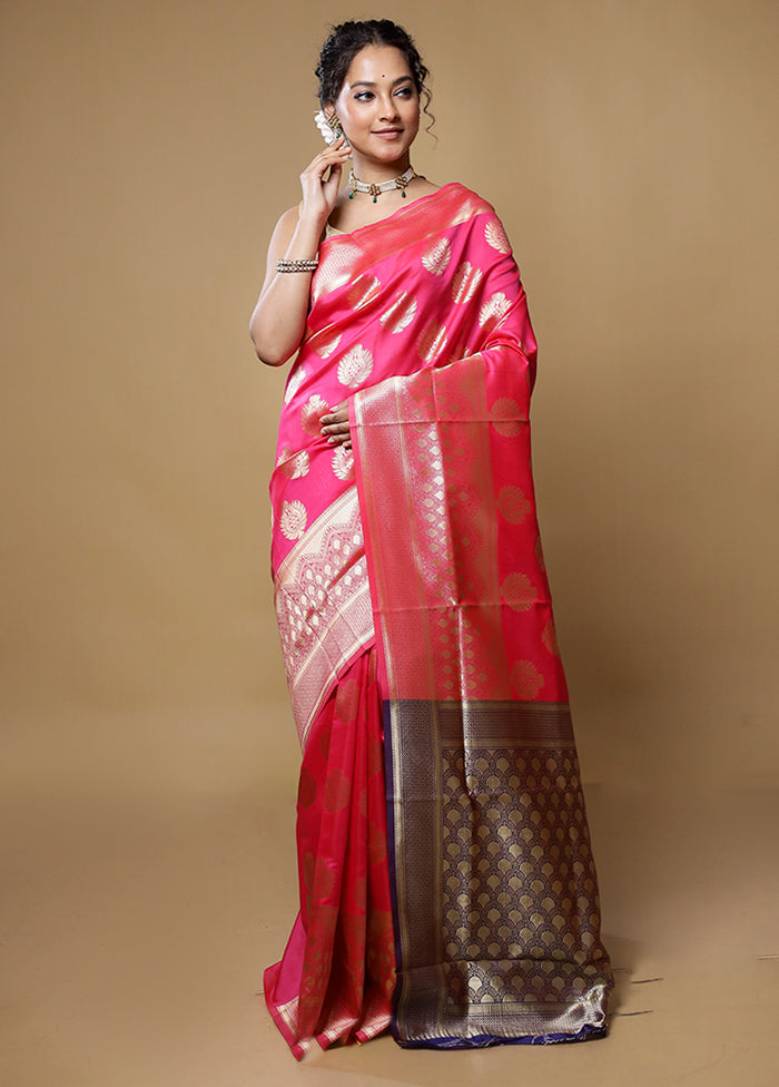 Pink Dupion Silk Saree With Blouse Piece