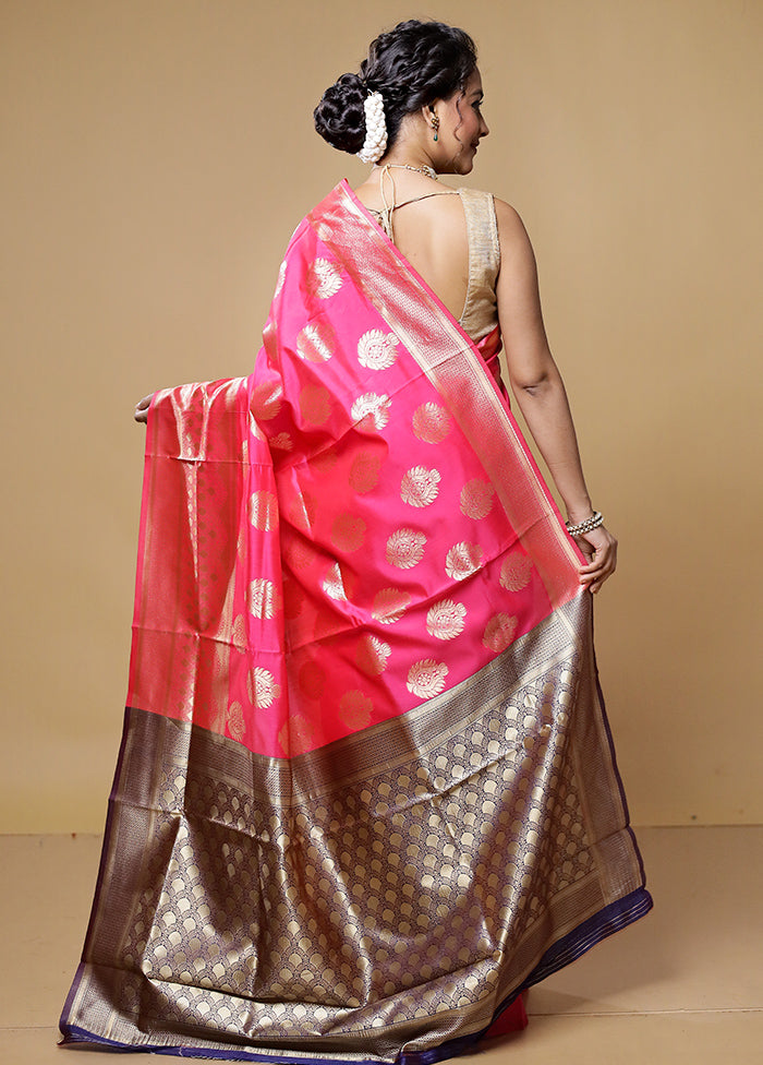 Pink Dupion Silk Saree With Blouse Piece