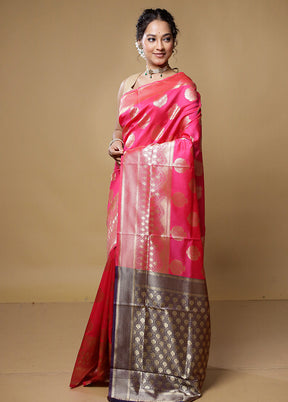 Pink Dupion Silk Saree With Blouse Piece