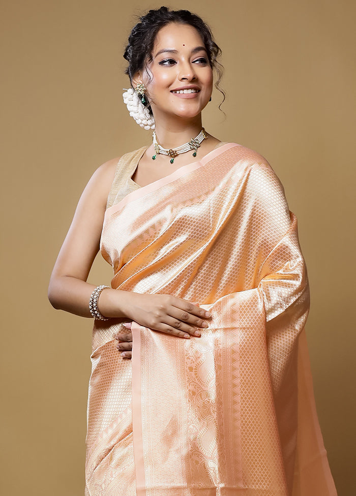 Peach Dupion Silk Saree With Blouse Piece