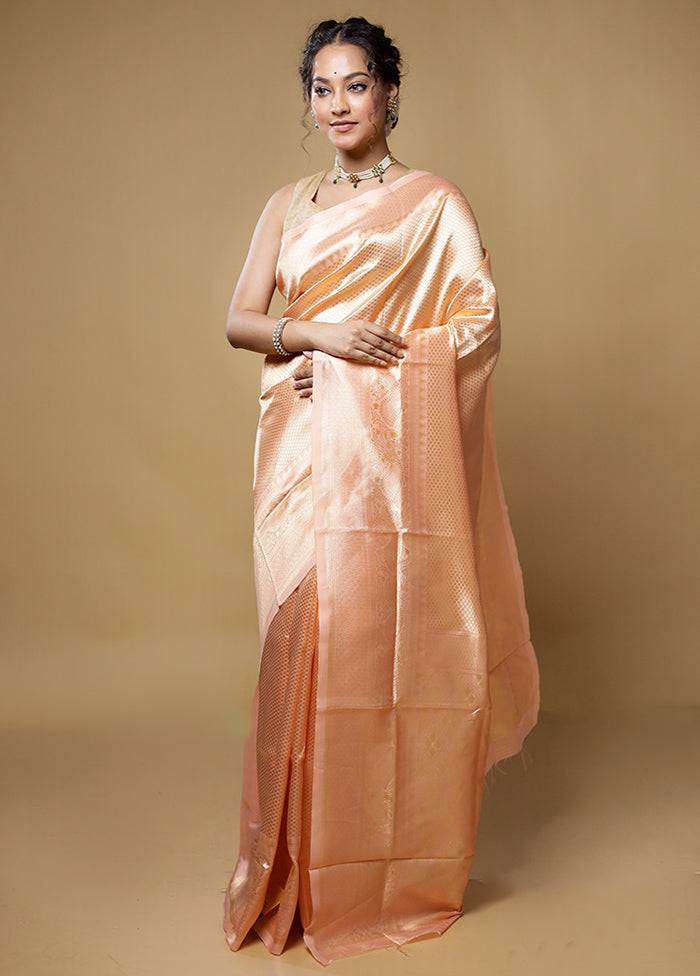 Peach Dupion Silk Saree With Blouse Piece