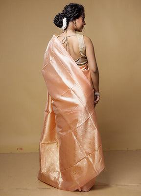 Peach Dupion Silk Saree With Blouse Piece