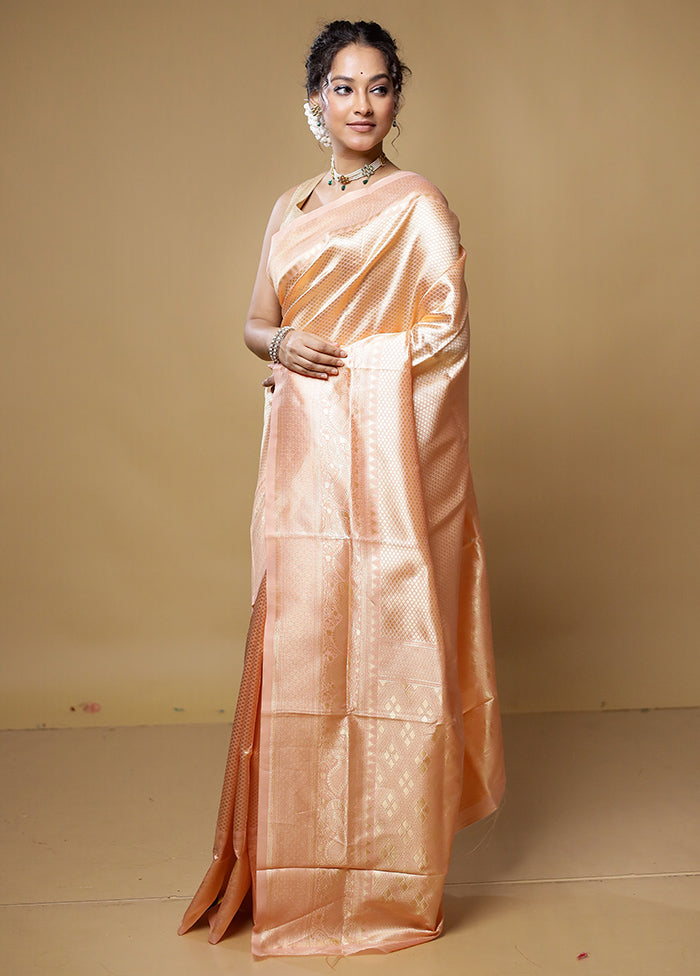 Peach Dupion Silk Saree With Blouse Piece