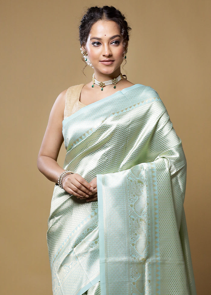 Green Dupion Silk Saree With Blouse Piece