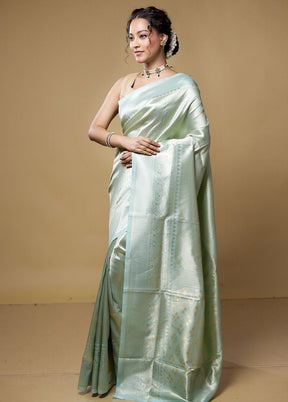 Green Dupion Silk Saree With Blouse Piece