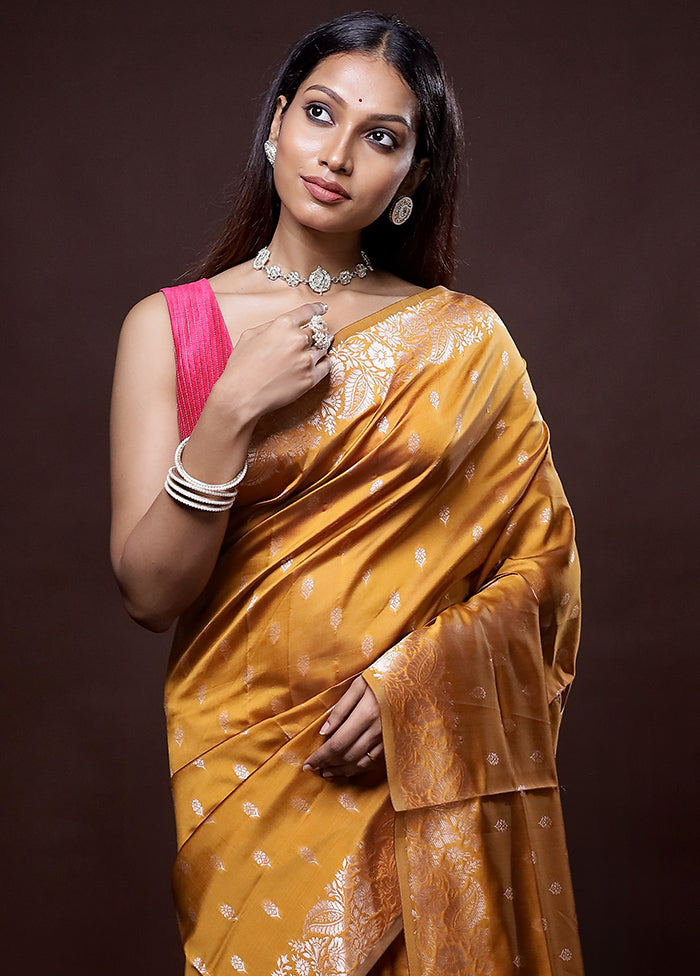 Orange Dupion Silk Saree Without Blouse Piece - Indian Silk House Agencies