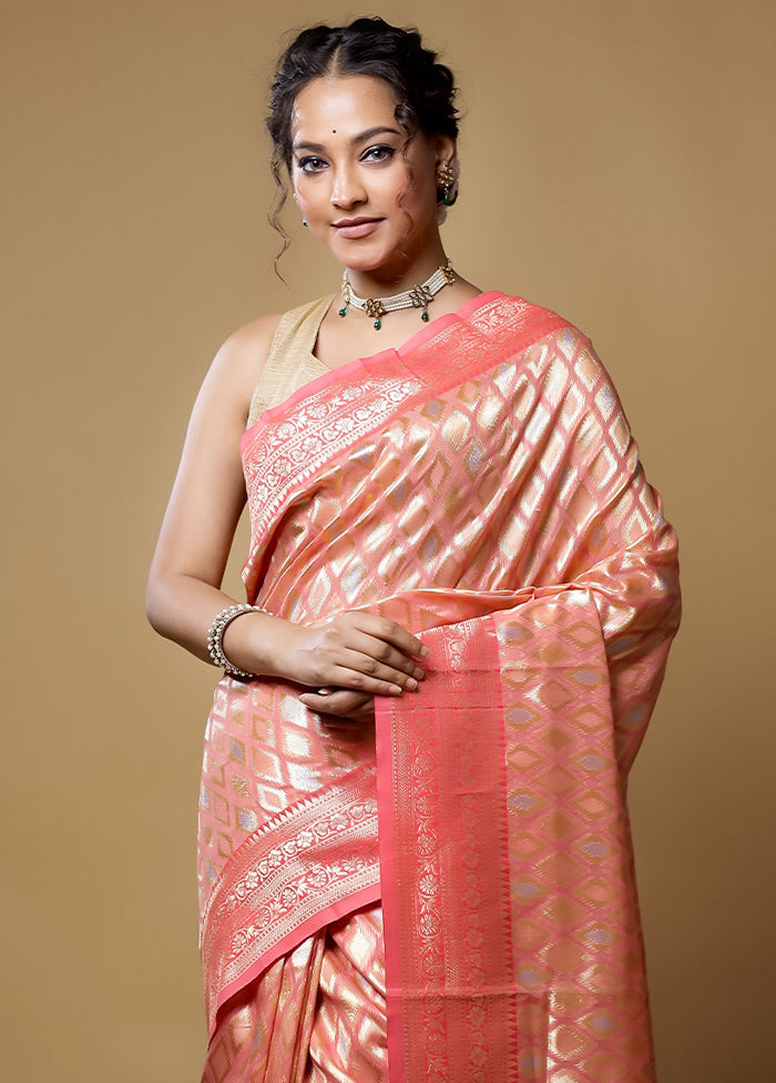 Pink Kora Silk Saree With Blouse Piece