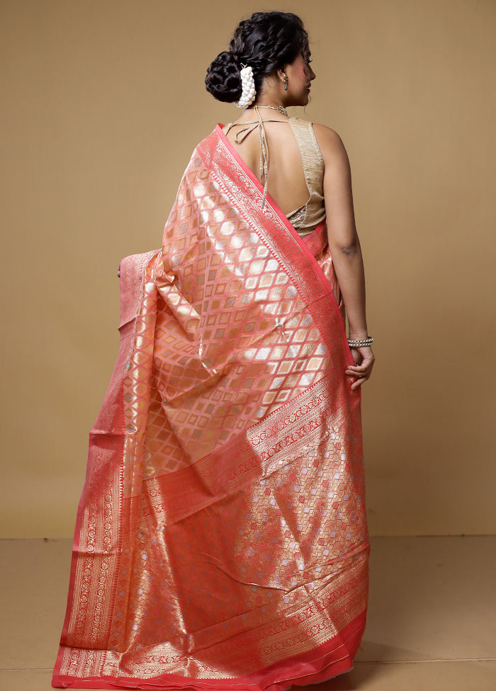 Pink Kora Silk Saree With Blouse Piece