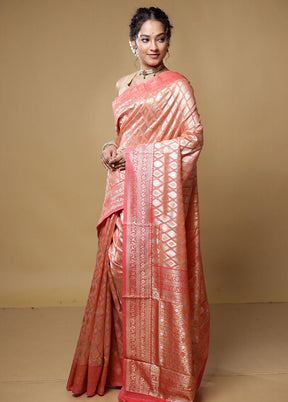 Pink Kora Silk Saree With Blouse Piece