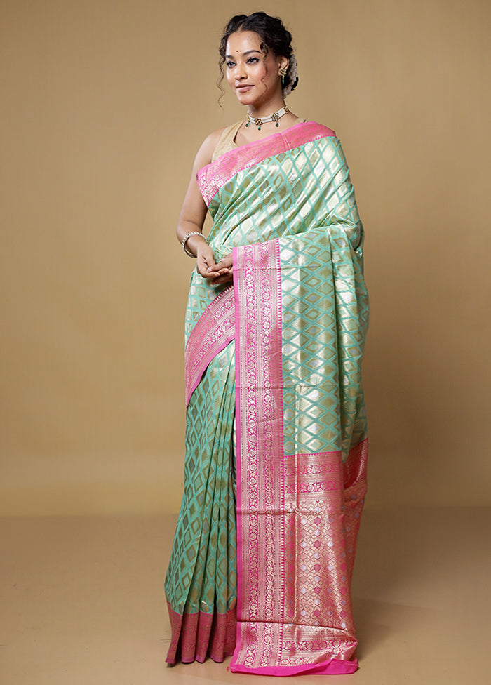 Green Kora Silk Saree With Blouse Piece