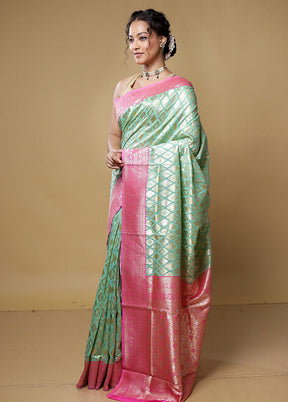 Green Kora Silk Saree With Blouse Piece