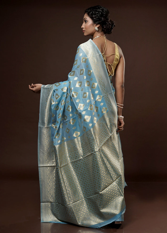 Blue Cotton Saree With Blouse Piece - Indian Silk House Agencies