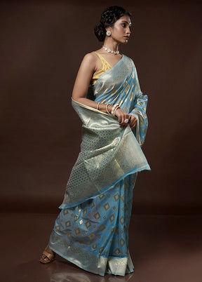 Blue Cotton Saree With Blouse Piece - Indian Silk House Agencies