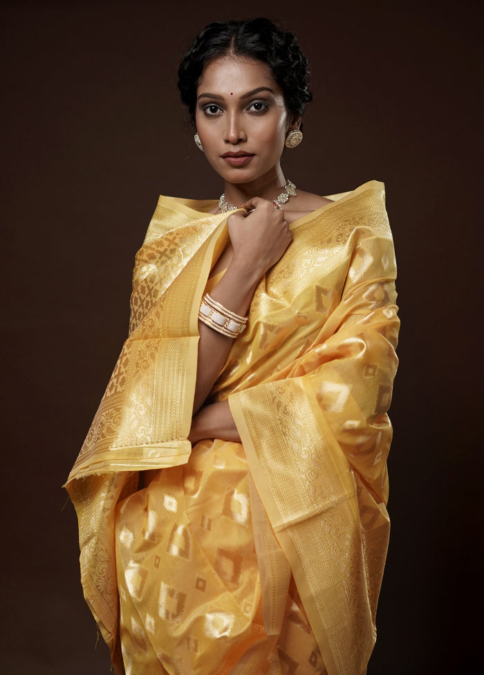 Yellow Cotton Saree With Blouse Piece - Indian Silk House Agencies