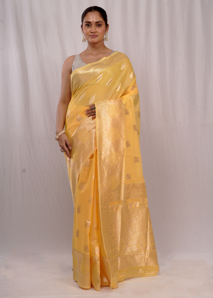 Yellow Cotton Saree With Blouse Piece - Indian Silk House Agencies