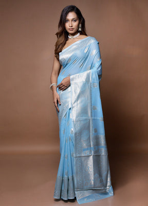 Blue Cotton Saree With Blouse Piece