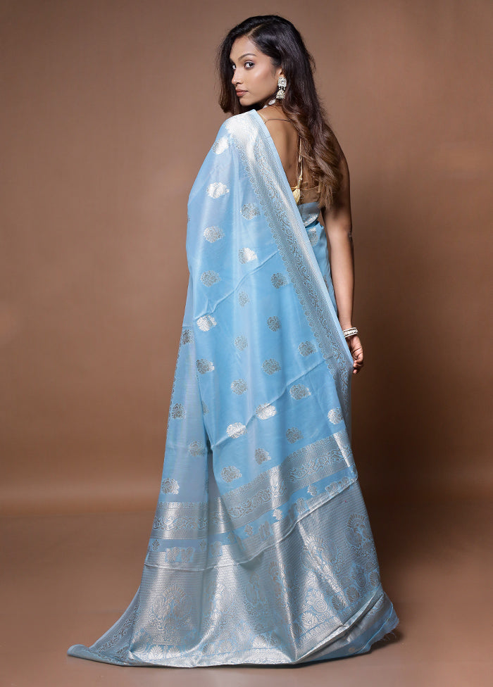 Blue Cotton Saree With Blouse Piece