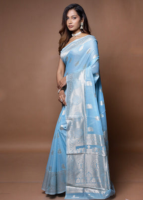 Blue Cotton Saree With Blouse Piece