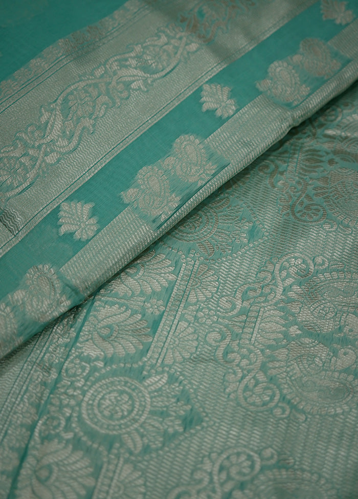 Green Cotton Saree With Blouse Piece - Indian Silk House Agencies