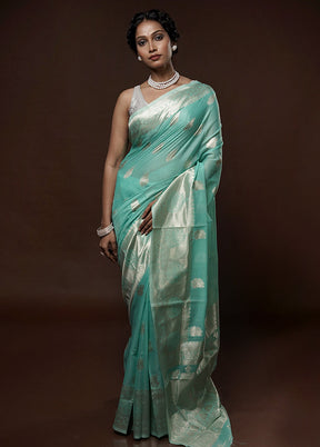 Green Cotton Saree With Blouse Piece - Indian Silk House Agencies