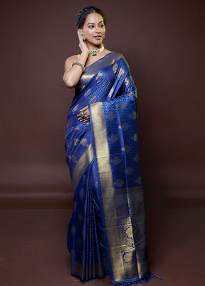 Blue Dupion Silk Saree With Blouse Piece