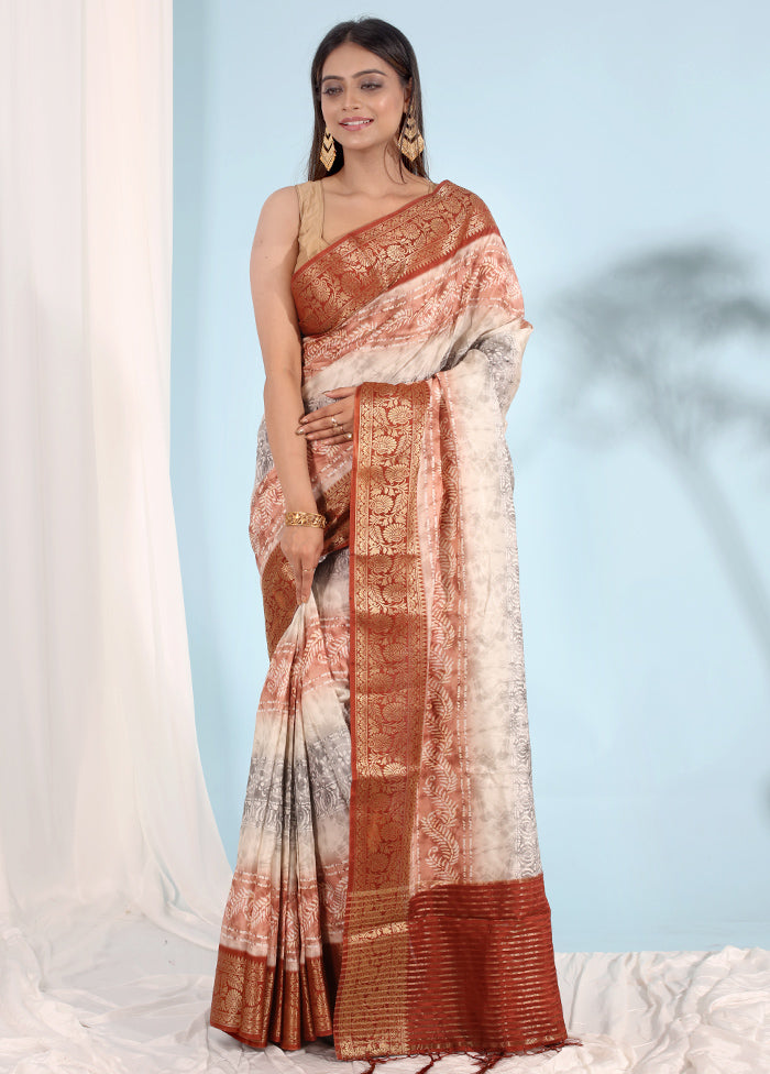 Cream Dupion Silk Saree With Blouse Piece - Indian Silk House Agencies