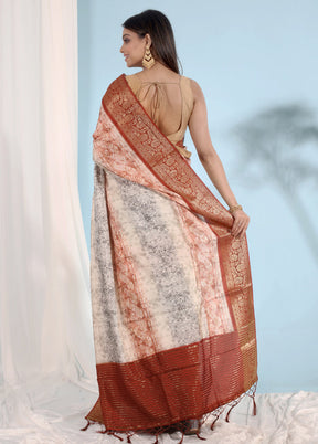 Cream Dupion Silk Saree With Blouse Piece - Indian Silk House Agencies