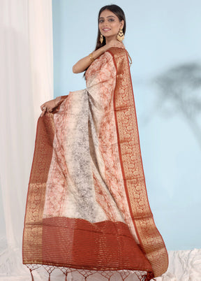 Cream Dupion Silk Saree With Blouse Piece - Indian Silk House Agencies