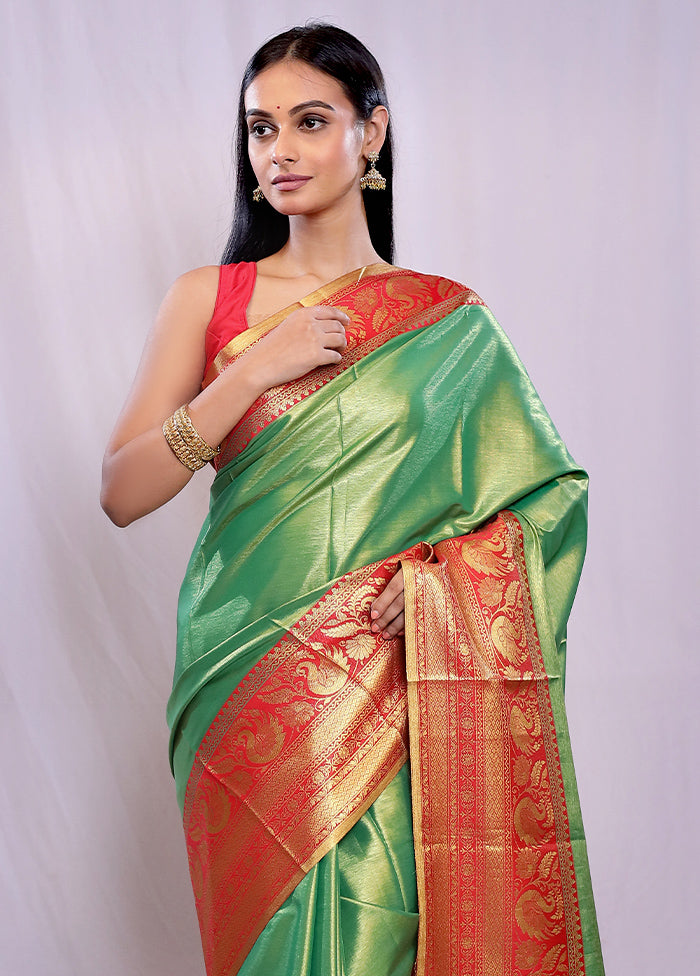 Green Dupion Pure Silk Saree With Blouse Piece - Indian Silk House Agencies