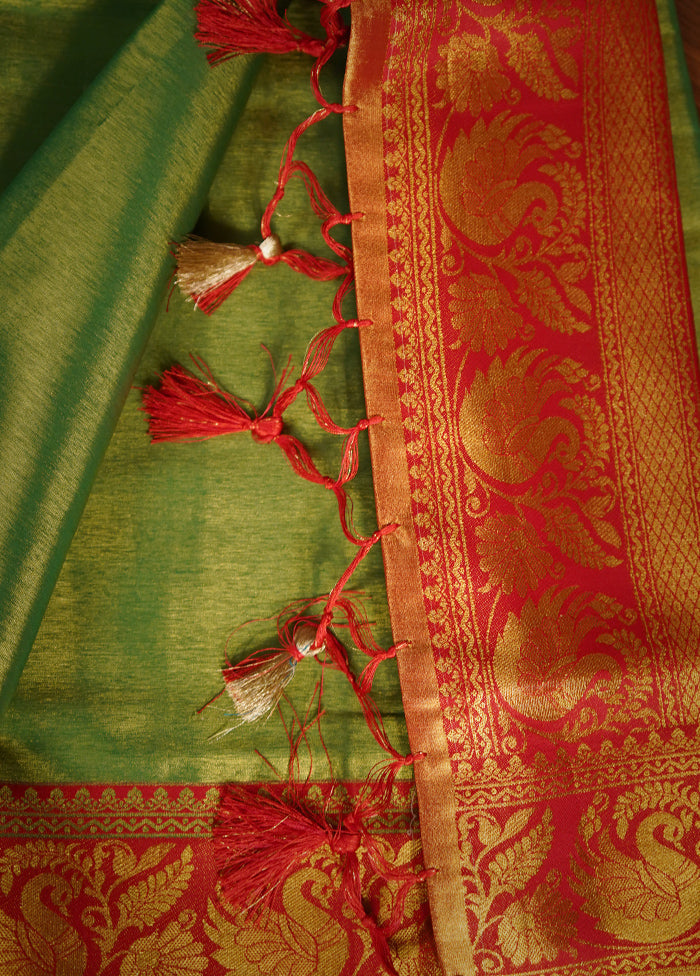 Green Dupion Pure Silk Saree With Blouse Piece - Indian Silk House Agencies