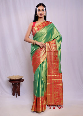 Green Dupion Pure Silk Saree With Blouse Piece - Indian Silk House Agencies