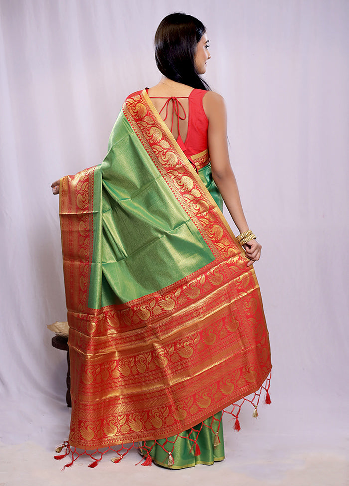 Green Dupion Pure Silk Saree With Blouse Piece - Indian Silk House Agencies