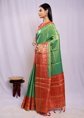 Green Dupion Pure Silk Saree With Blouse Piece - Indian Silk House Agencies