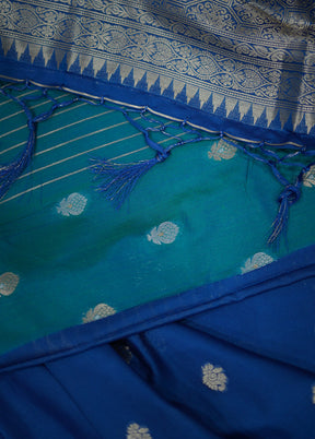 Blue Dupion Silk Saree With Blouse Piece - Indian Silk House Agencies