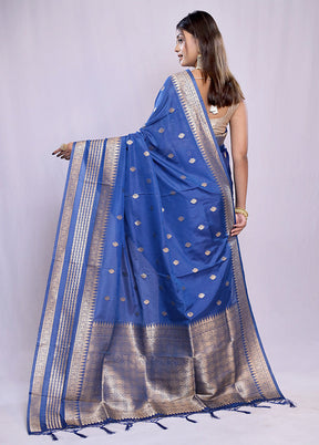 Blue Dupion Silk Saree With Blouse Piece - Indian Silk House Agencies