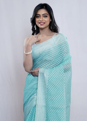 Blue Cotton Saree With Blouse Piece - Indian Silk House Agencies