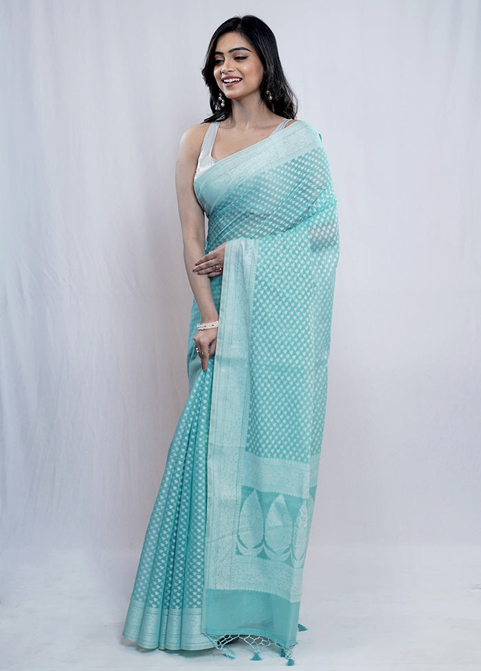 Blue Cotton Saree With Blouse Piece - Indian Silk House Agencies