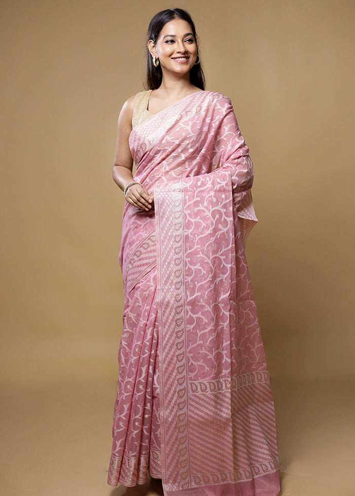 Pink Kora Silk Saree With Blouse Piece