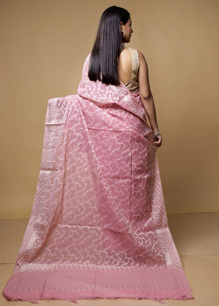 Pink Kora Silk Saree With Blouse Piece