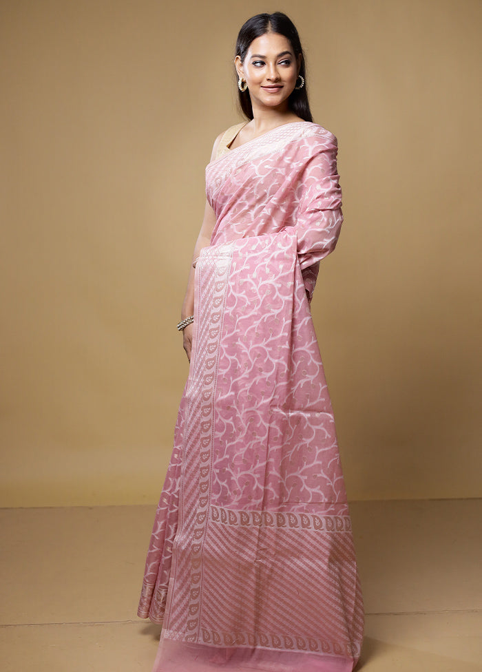 Pink Kora Silk Saree With Blouse Piece