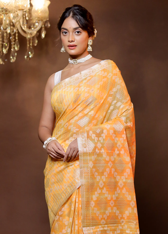 Yellow Cotton Saree With Blouse Piece